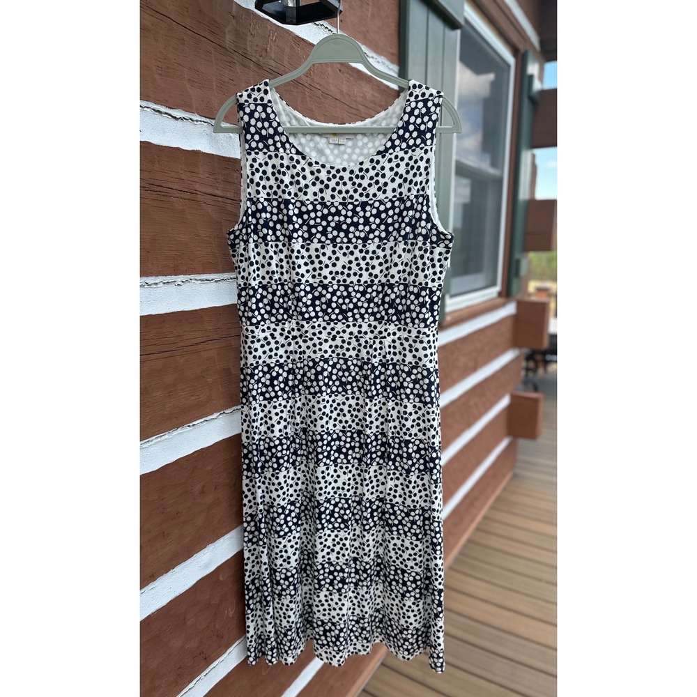 Boden Navy Blue White Floral Dot Tencel Cotton Jersey Dress US 12R